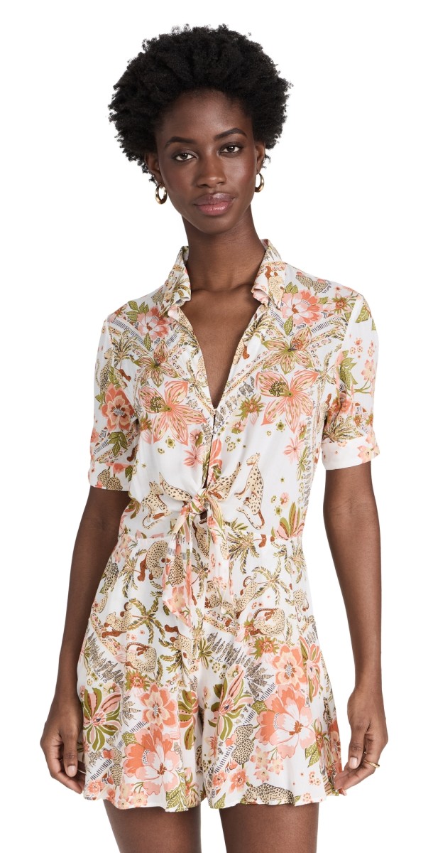 Poupette St Barth Bettina Romper Pink Leo Foulard