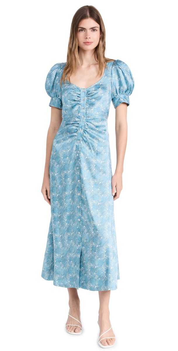 Cinq à Sept Summer Waves Ximena Dress Ivory/Aqua Blue