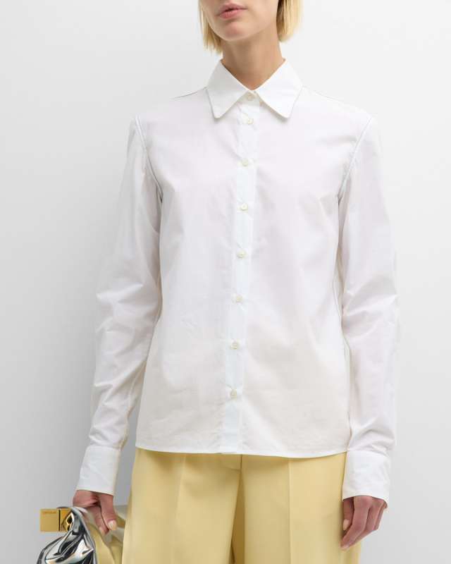 Bead-Trim Button-Down Cotton Poplin Shirt