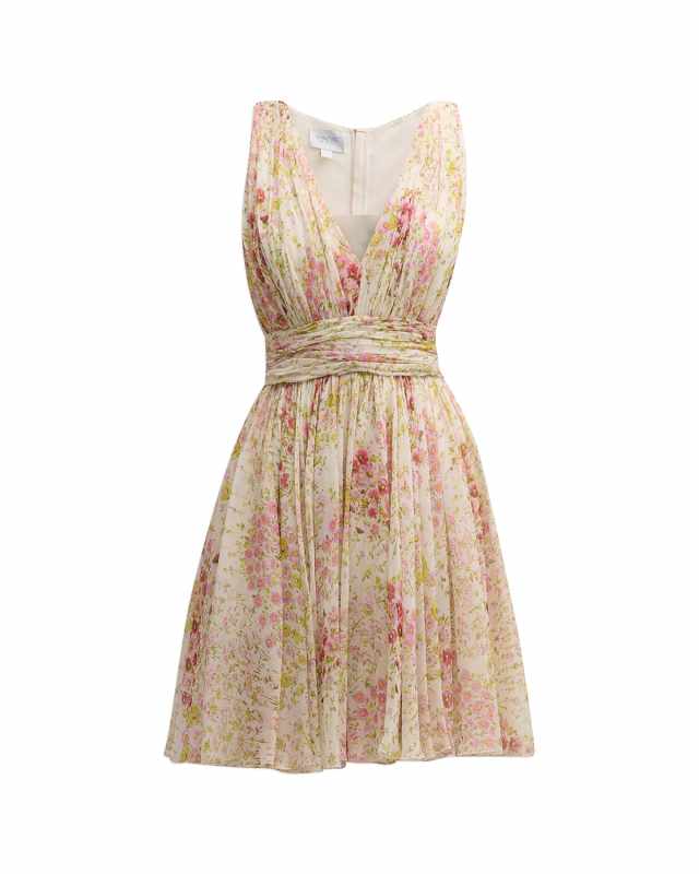 Floral-Print Sleeveless Silk Georgette Mini Dress