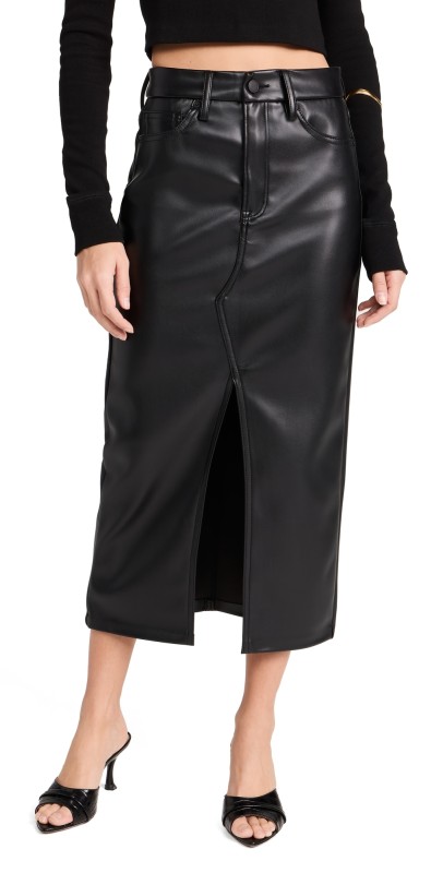 Good American Slit Front Midi Skirt Black001
