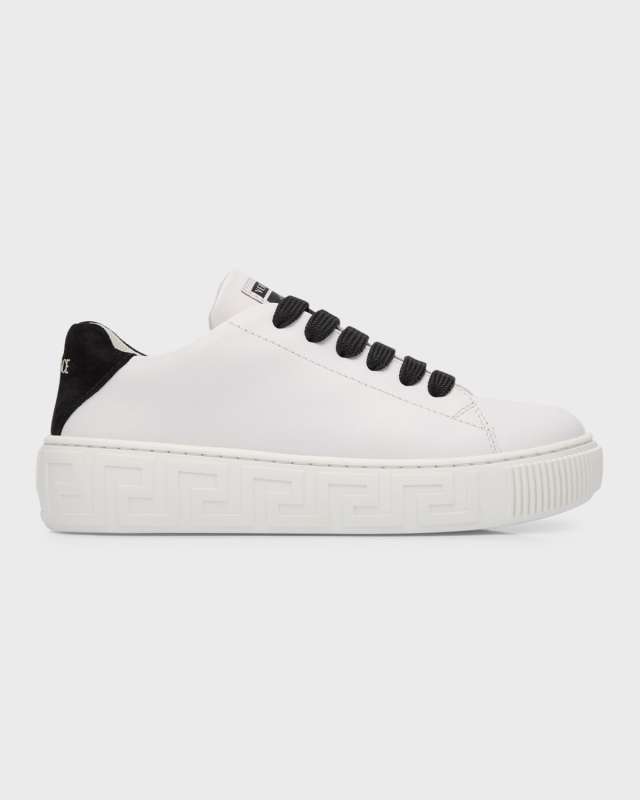 Kid's Greca Calf Leather Low-Top Sneakers, Kids