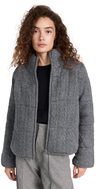 Sablyn Cashmere Cable Knit Puffer Jacket Thunder