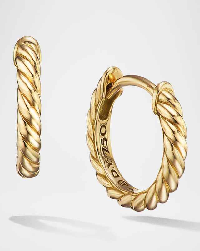 Sculpted Cable Micro Huggie Hoop Earrings in 18K Yellow Gold, 10.7mm