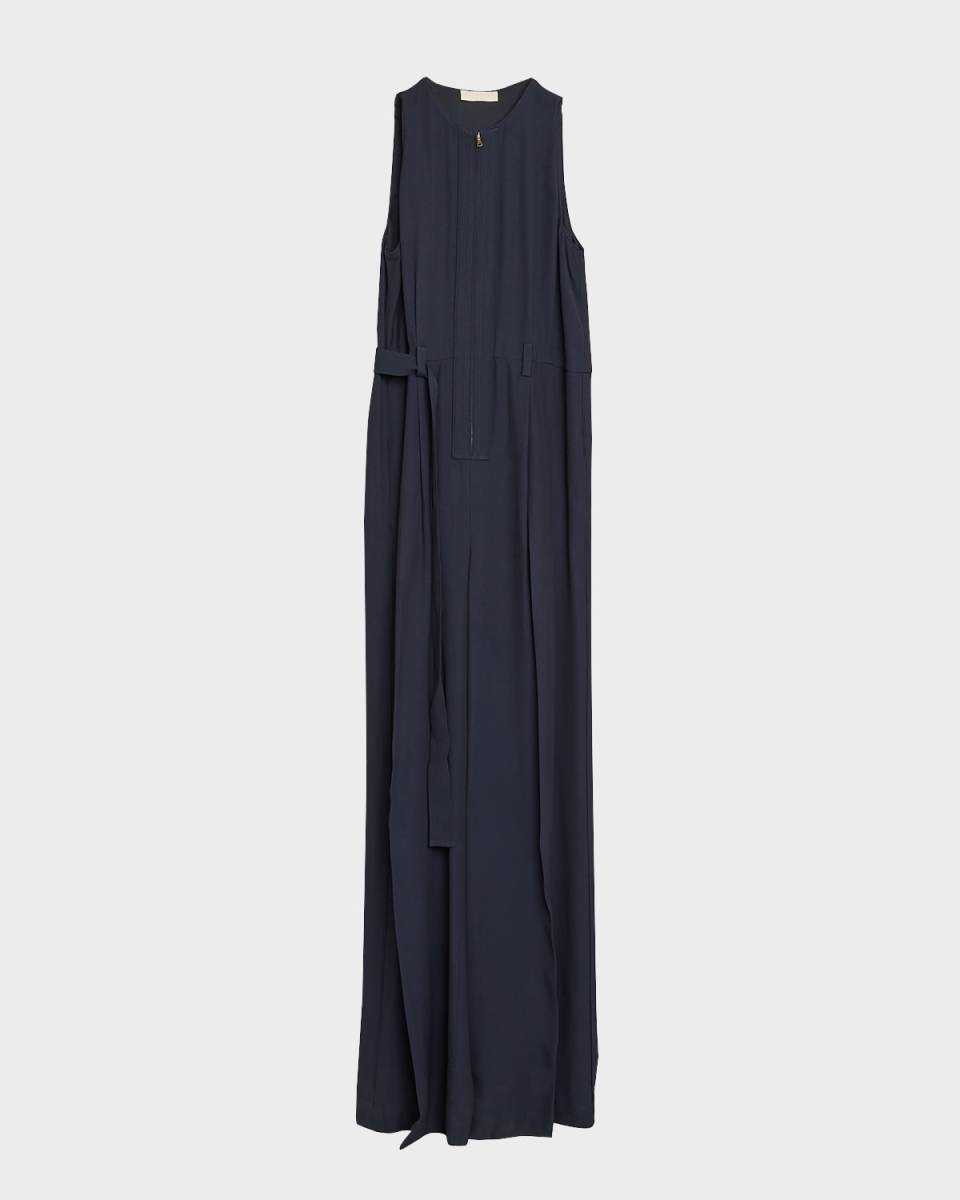 Camelia Sleeveless Belted Crepe Straight-Leg Jumpsuit