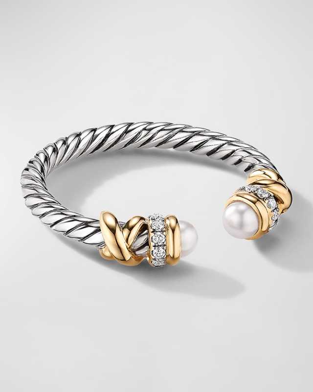 Petite Helena Ring with Pearls and Diamonds in Silver and 18K Gold, 2.5mm