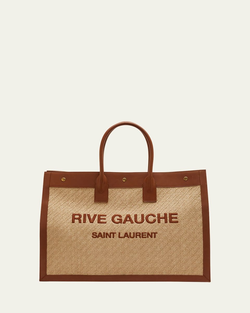 Rive Gauche Tote Bag in Raffia and Leather