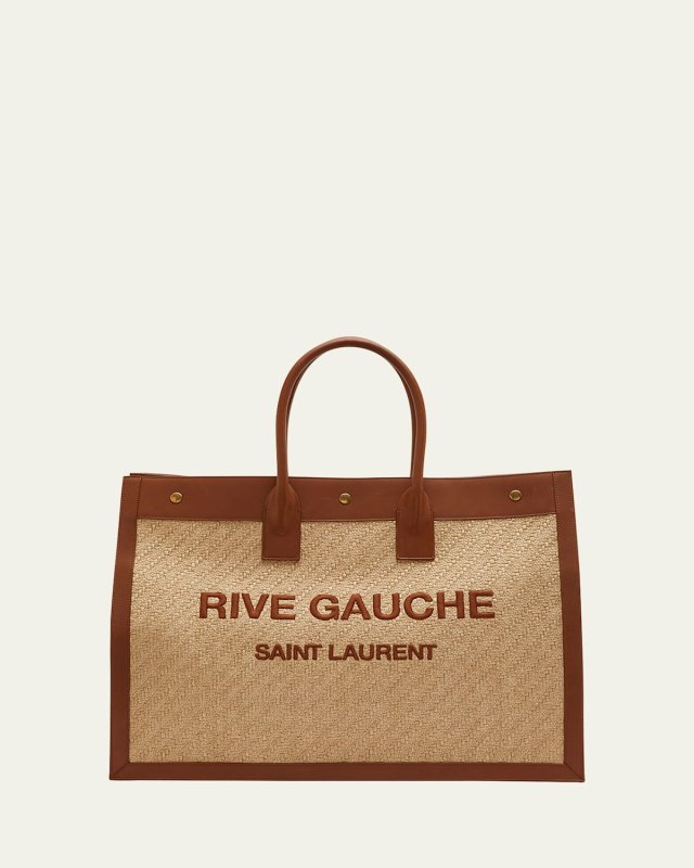 Rive Gauche Tote Bag in Raffia and Leather