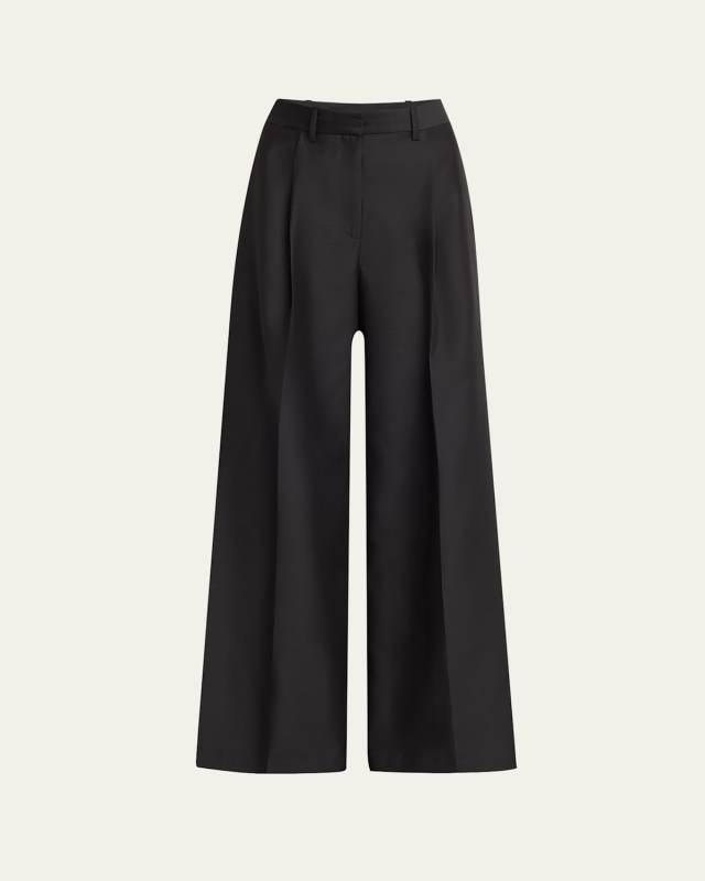 Laurence Pintuck Wide Leg Wool Trousers