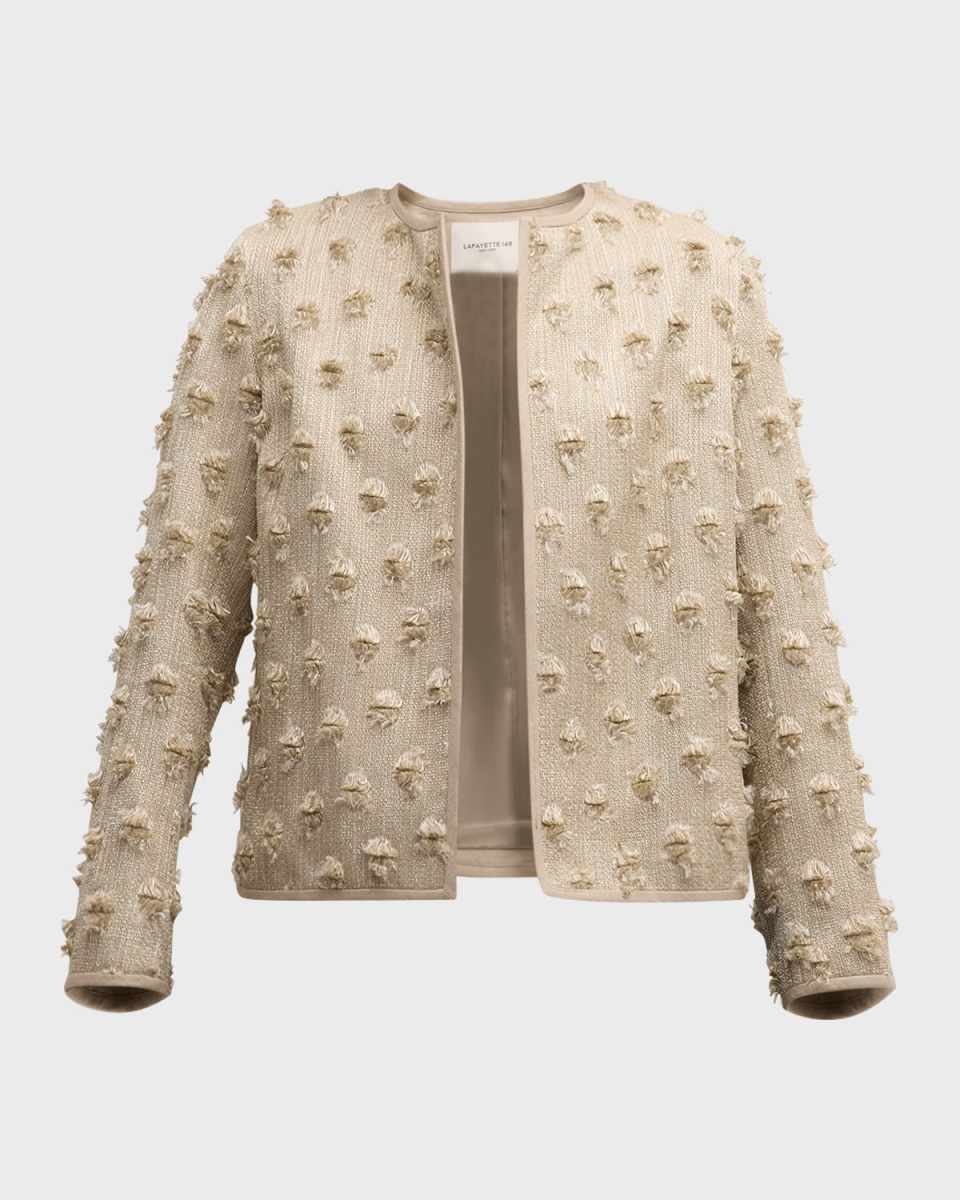 Open-Front Fringe Dot Jacquard Jacket