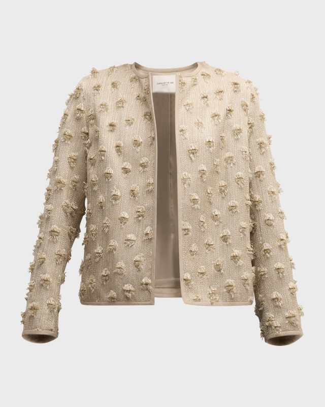 Open-Front Fringe Dot Jacquard Jacket