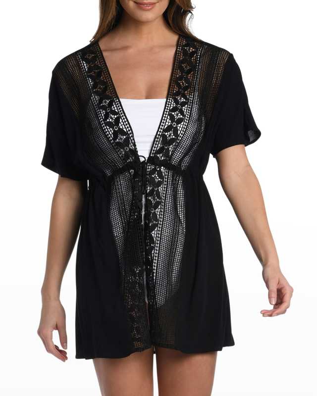 Coastal Crochet Short-Sleeve Kimono