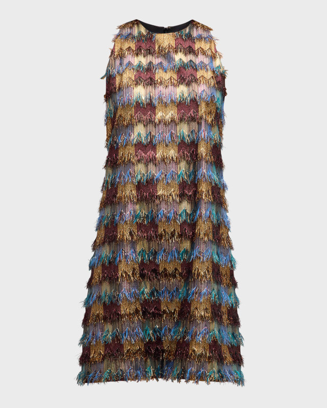 Metallic Zigzag Fringe Sleeveless Tunic Dress