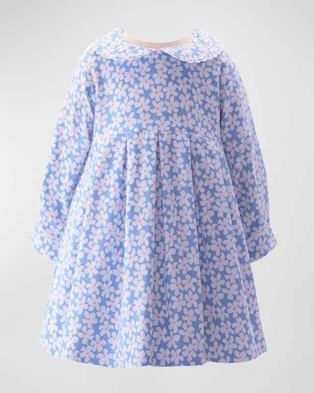Girl's Daisy-Print Pleated Dress, Size 2-10