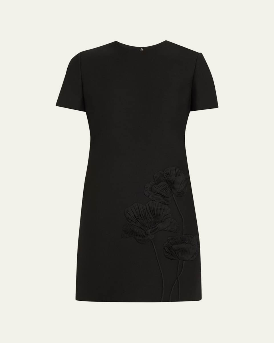 Floral Embroidered Wool Mini Dress
