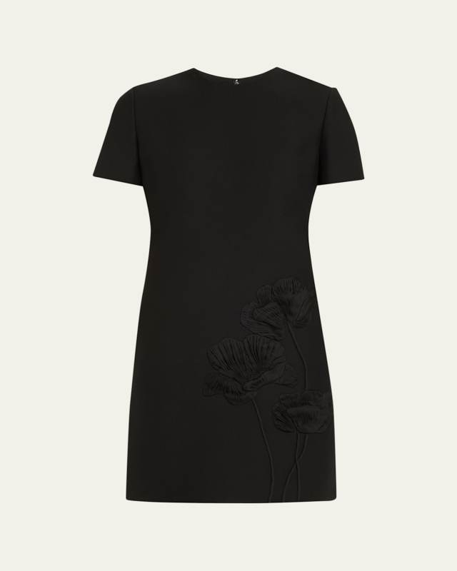 Floral Embroidered Wool Mini Dress
