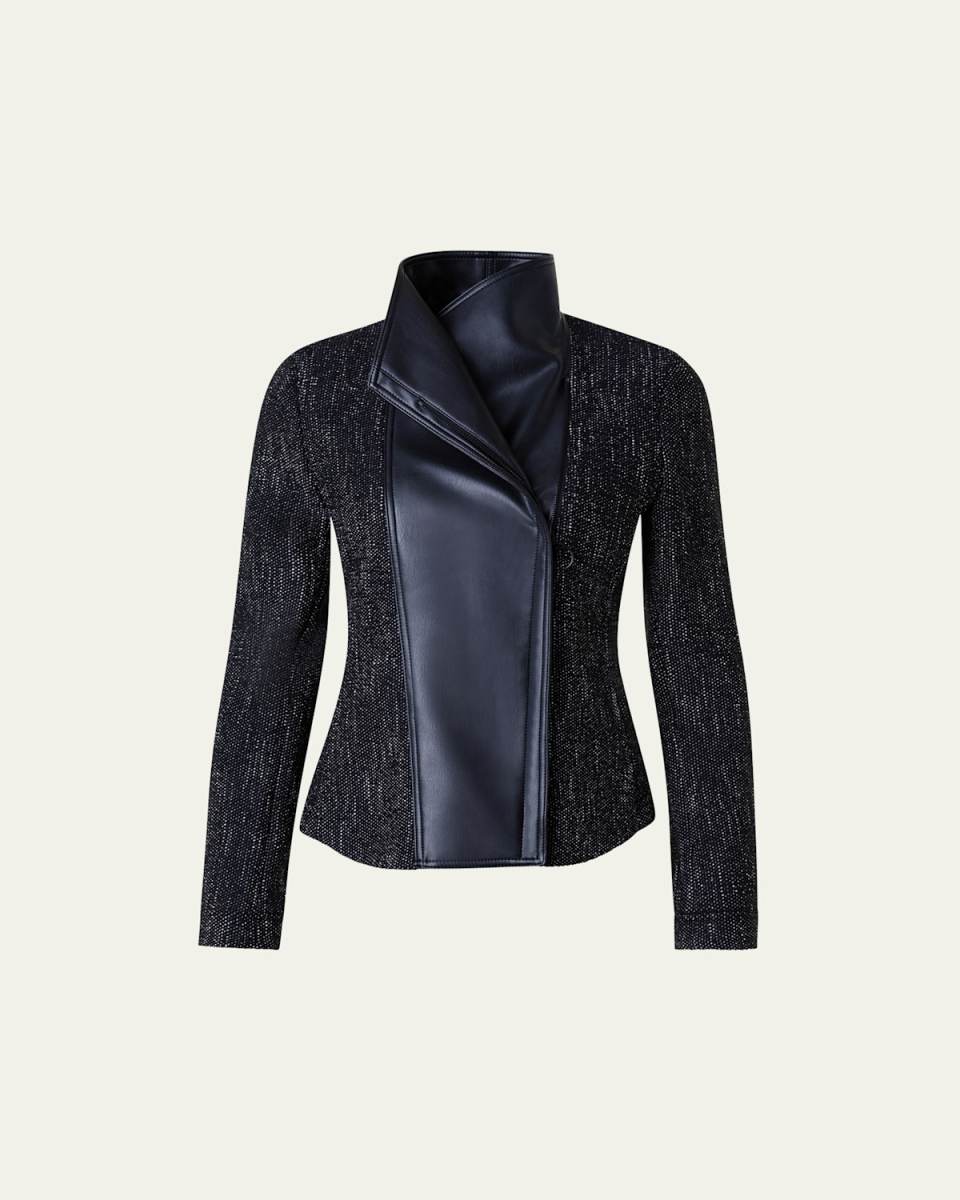 Faux Leather Boucle Moto Jacket