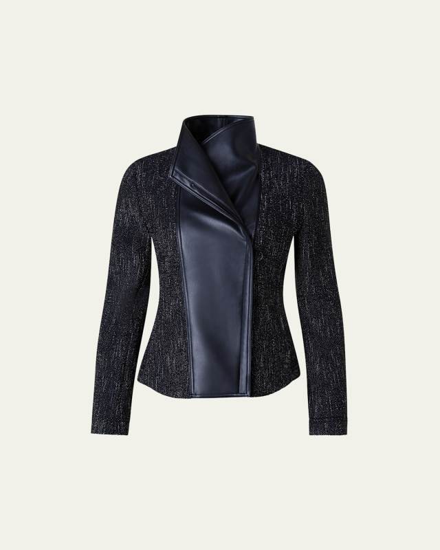 Faux Leather Boucle Moto Jacket