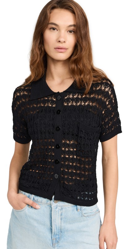 LNA Delfina Crochet Top Black