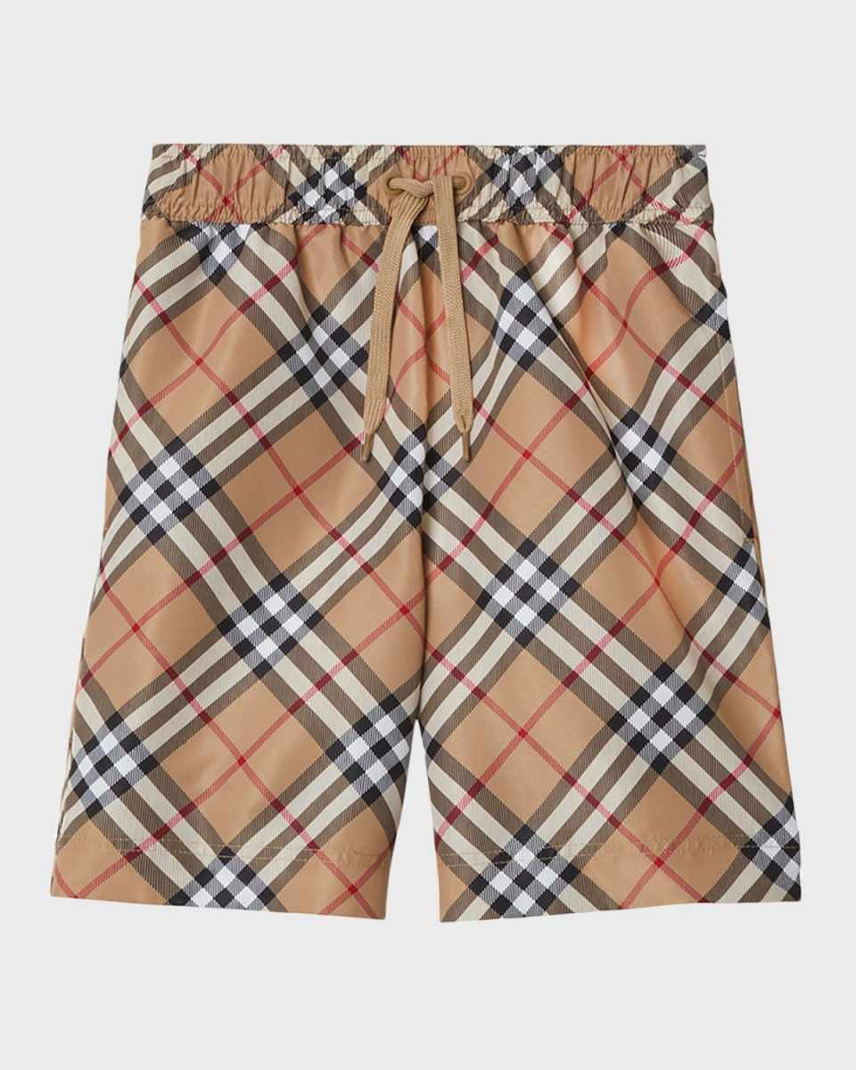 Boy's Malcolm Check Swim Trunks, Size 6M-