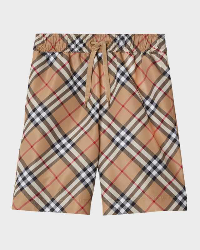 Boy's Malcolm Check Swim Trunks, Size 6M-