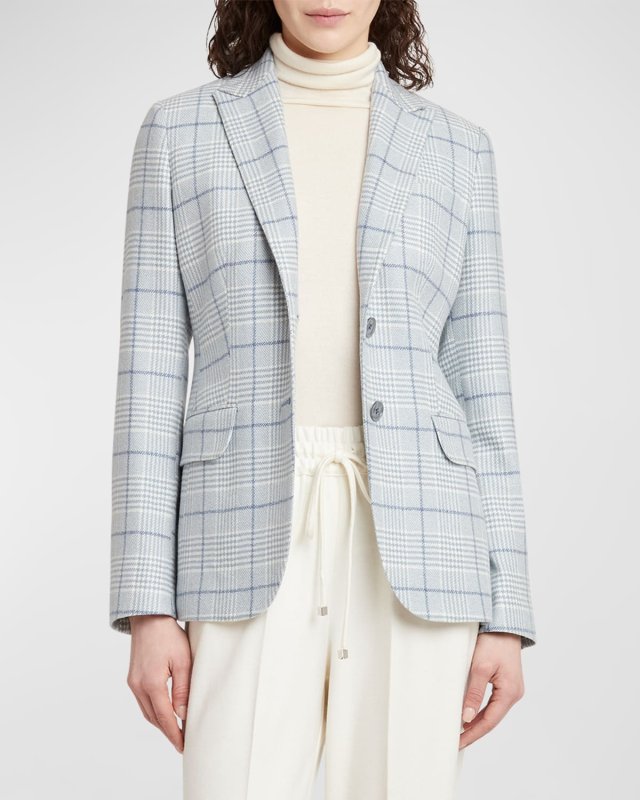 Prince of Wales Two-Button Cashmere Blazer