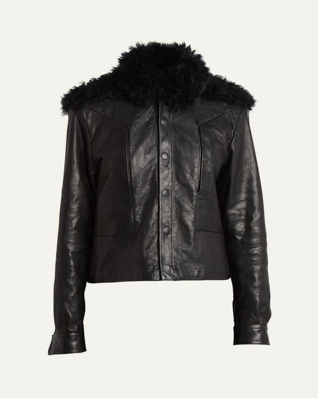 Lamb Shearling and Leather Aviator Jacket