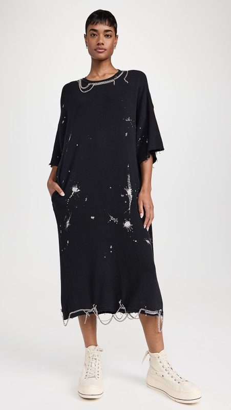 R13 Elongated T-Shirt Dress with Chains Black With Chains