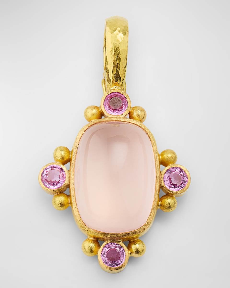 19K Rose Quartz Pendant with Pink Sapphires
