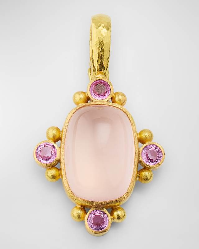 19K Rose Quartz Pendant with Pink Sapphires