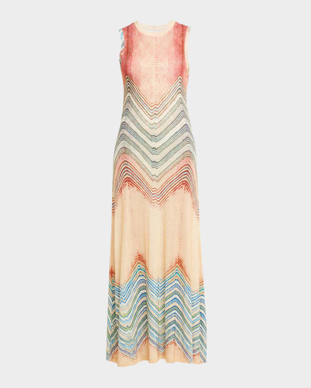 Orla Sleeveless Chevron-Print Jersey Maxi Dress