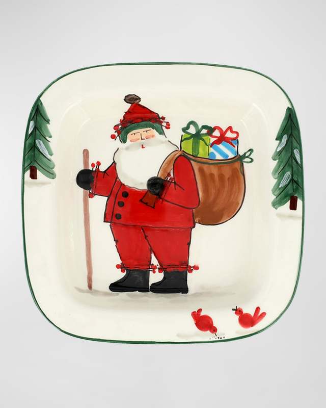 Old St. Nick Rimmed Square Plate with Gifts