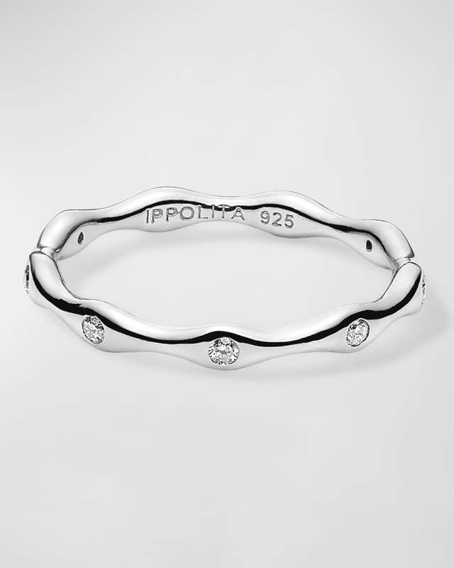 9-Station Band Ring in Sterling Silver with Diamonds