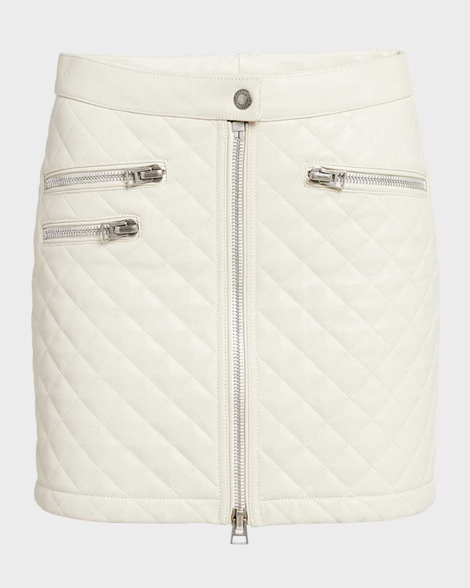Quilted Guanteria Lamb Leather Zip-Front Mini Skirt