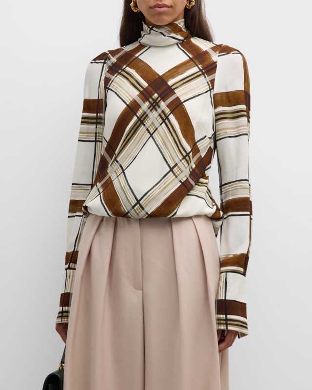 Celvet Plaid Funnel Neck Blouse