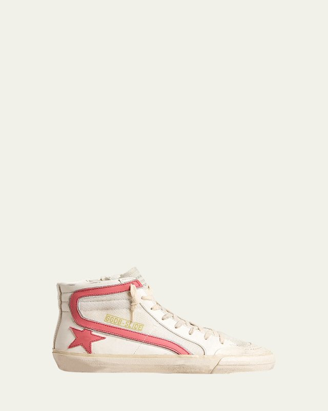 Slide Leather Mesh Mid-Top Sneakers
