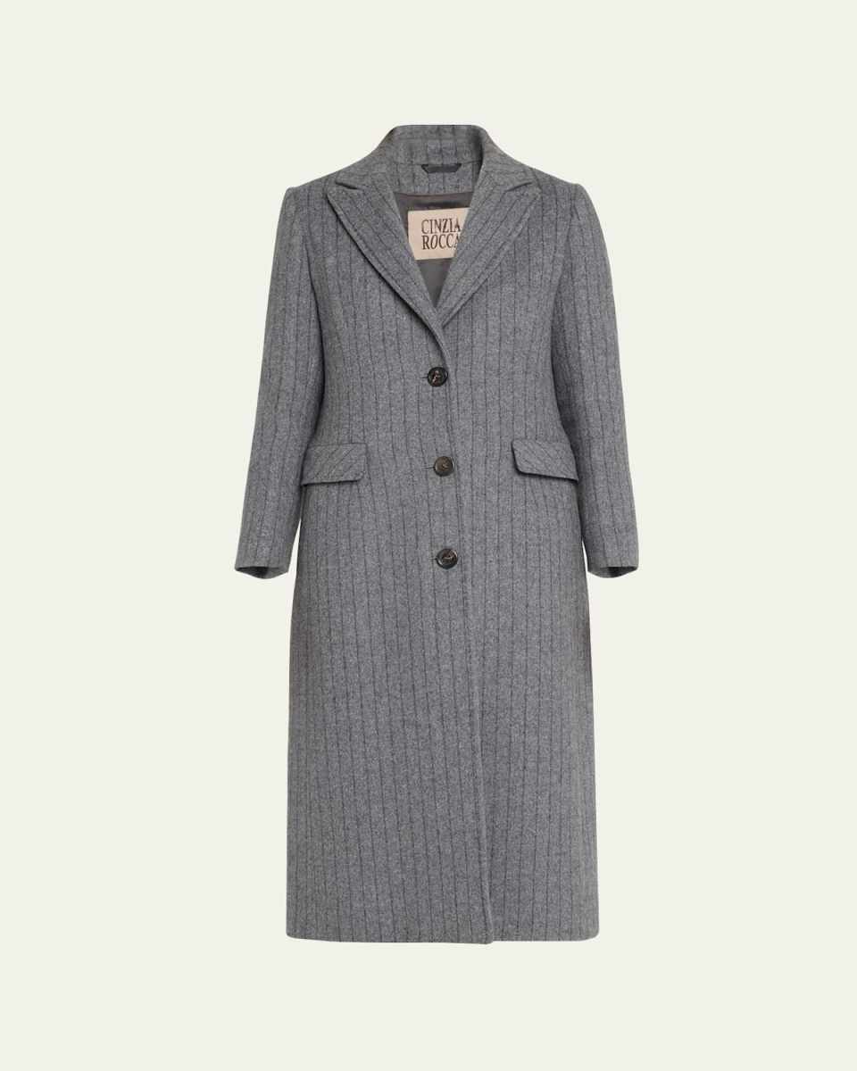 Striped Single-Breasted Wool Coat