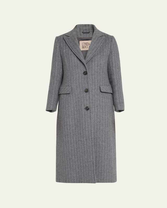 Striped Single-Breasted Wool Coat