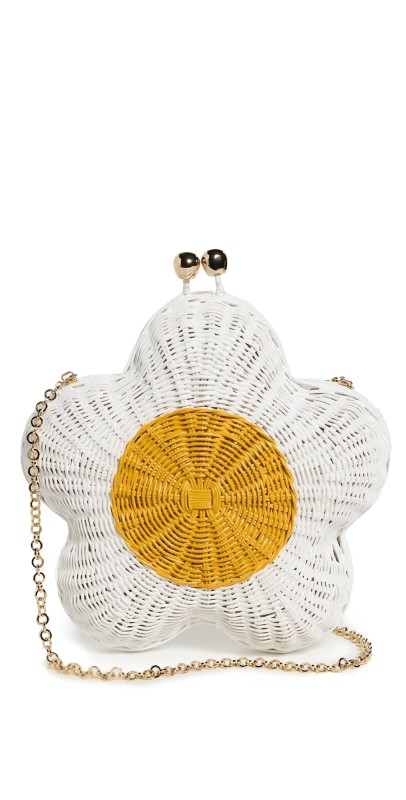 Serpui Daisy Flower Wicker Handbag White
