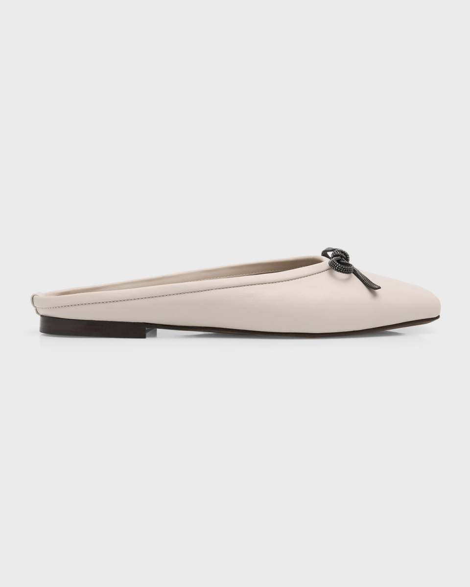 Leather Monili Bow Ballerina Mules