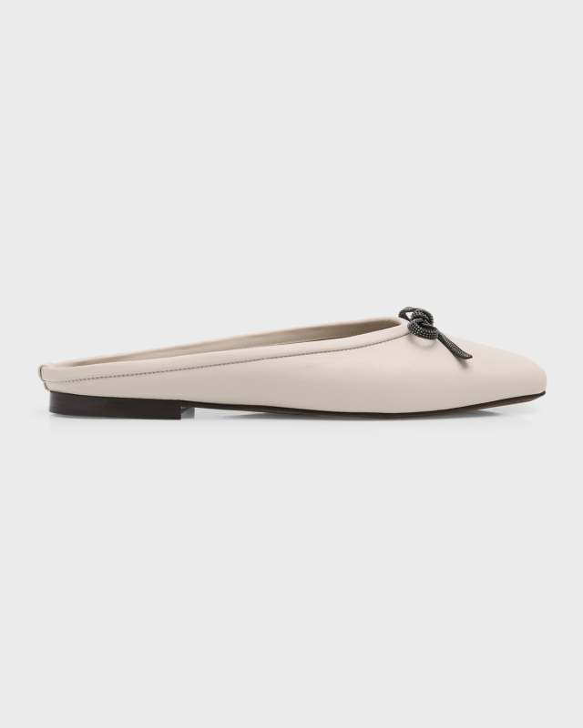Leather Monili Bow Ballerina Mules