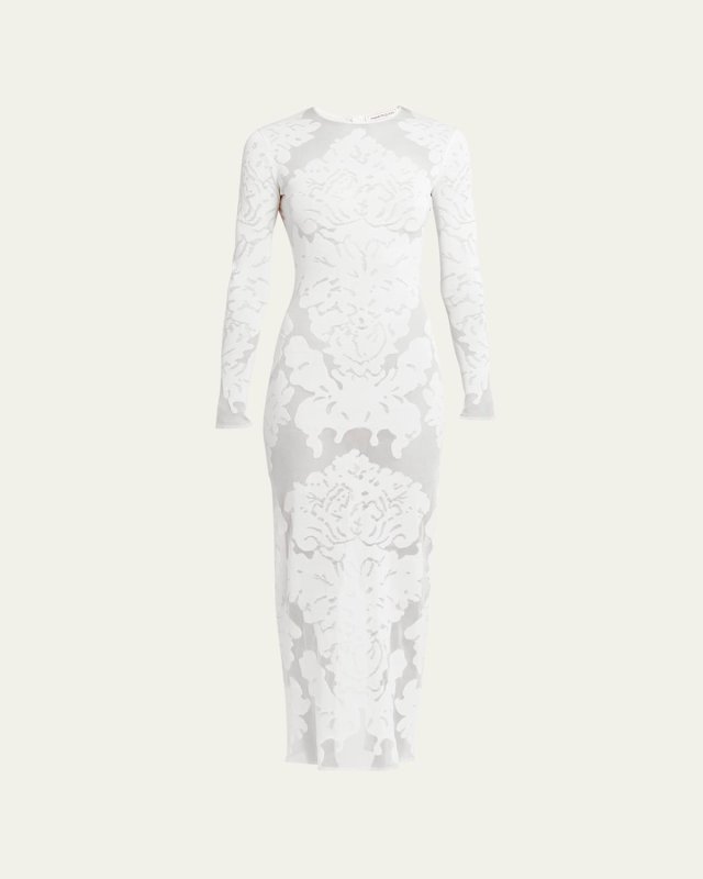 Sheer Damask Print Dress