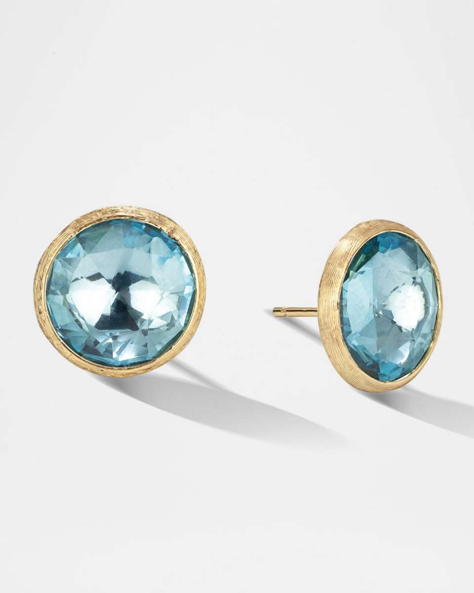 18K Yellow Gold and Blue Topaz Large Stud Earrings