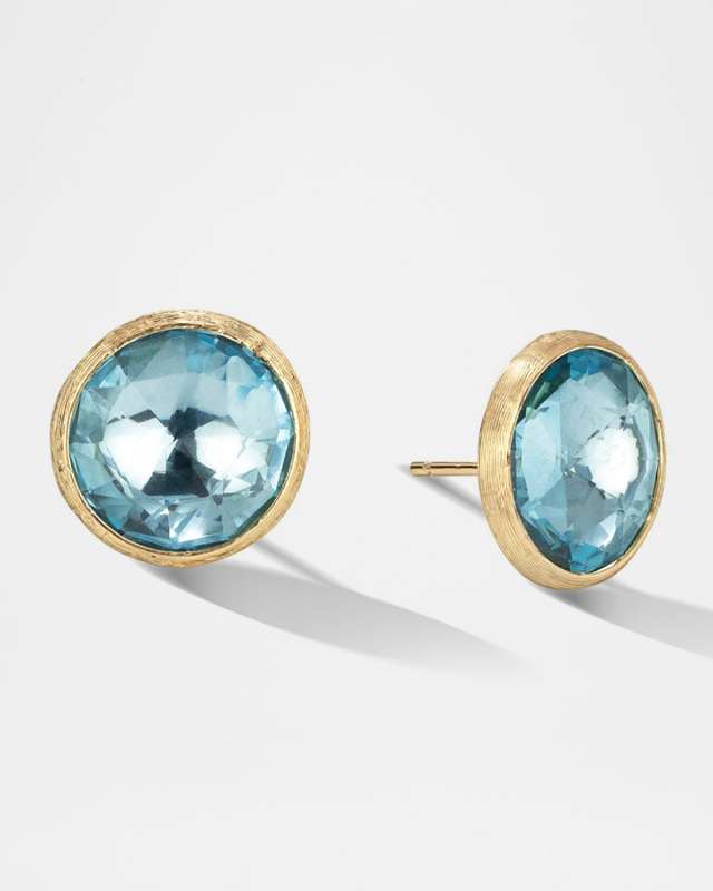 18K Yellow Gold and Blue Topaz Large Stud Earrings