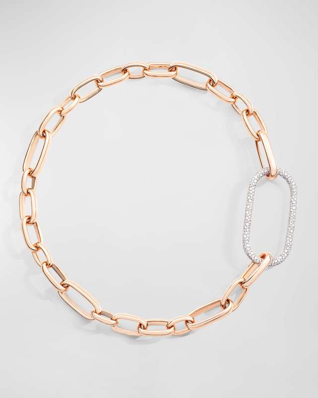18K Rose Gold Iconica Necklace with All Diamond XL Link