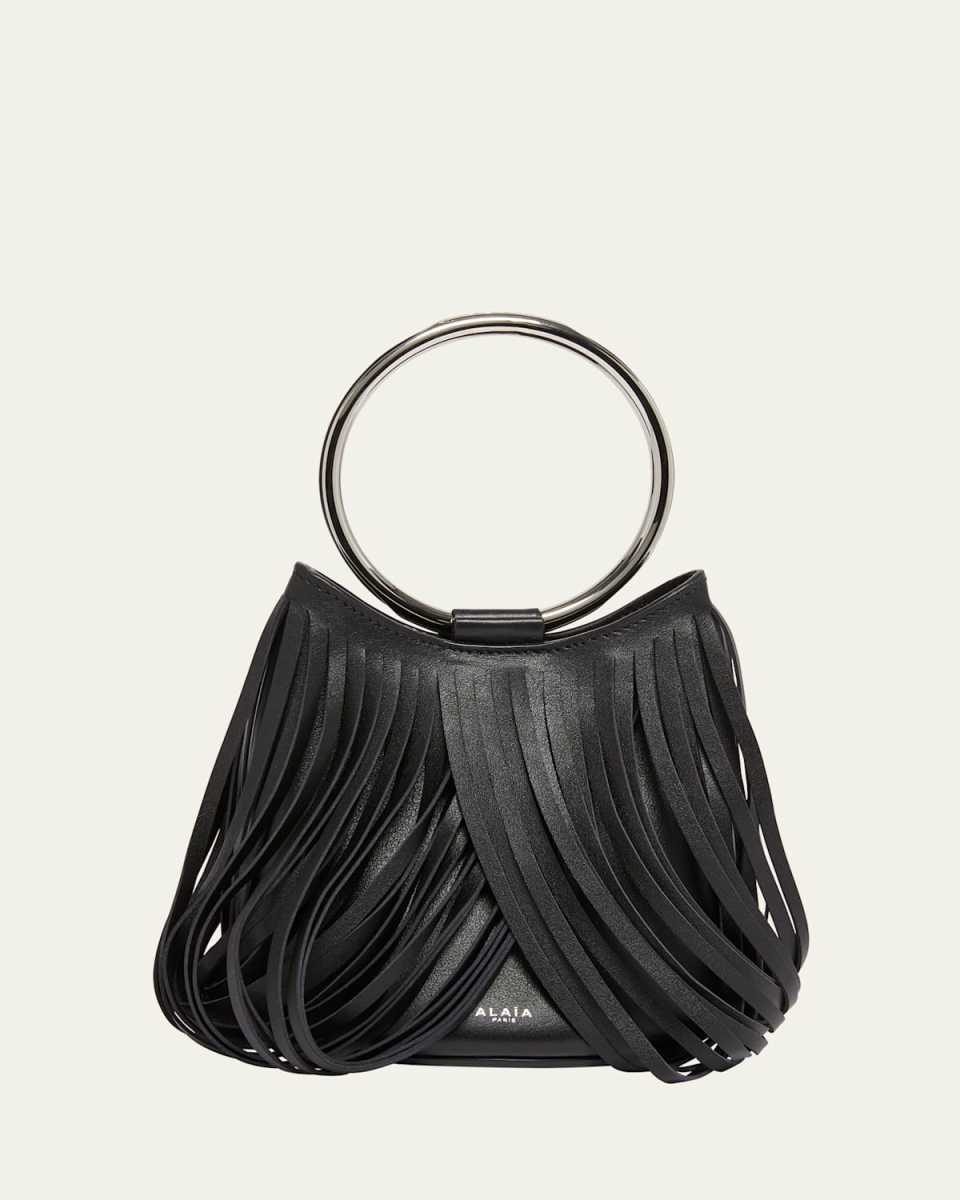 Mini Ring Fringe Bucket Bag in Leather