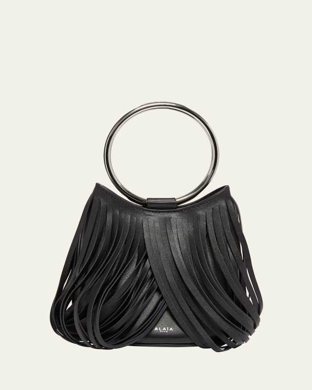 Mini Ring Fringe Bucket Bag in Leather