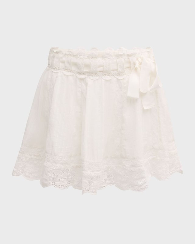 Matera Ribbon-Waist Cotton Dobby Stripe Mini Skirt