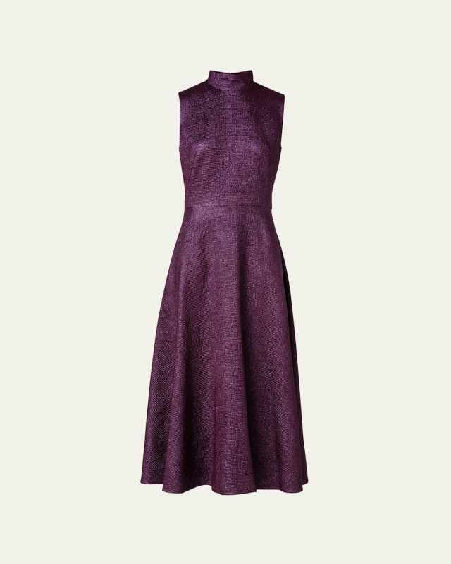 Metallic Jacquard Mock-Neck Midi Dress