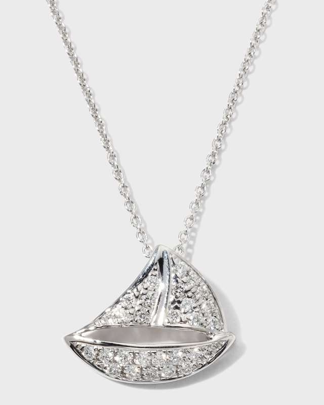 18K White Gold Sailboat Pendant Necklace